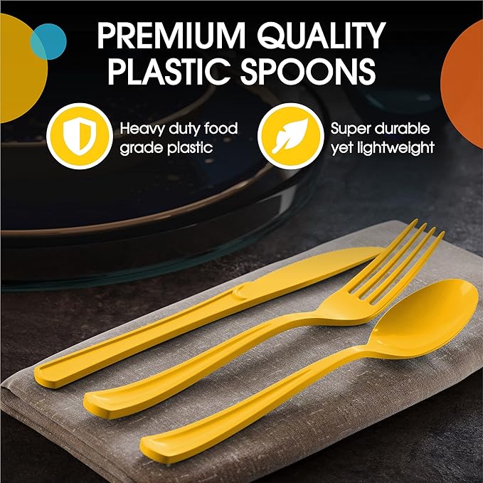 Party Solids Yellow Plastic Forks 200 Pieces Yellow Forks Disposable Utensils Heavy Duty Plastic Cutlery Set Disposable Cutlery Sets Flatware Sets Silverware Set Party Supplies & Party Tableware