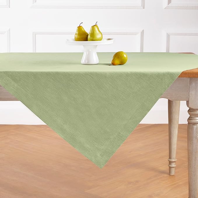 Solino Home Linen Cloth Tablecloth 52 x 52 Inch - 100% Pure Linen Chambray Olive Square Tablecloth - Athena, Machine Washable Table Throw for Christmas, New Year