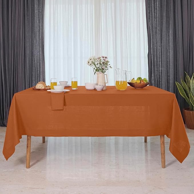 D'Moksha Homes Rust Tablecloth 60 x 108 Inch - 100% Pure Linen Rectangular Tablecloth - Machine Washable Table Cloth for Winter, Holiday, New Year