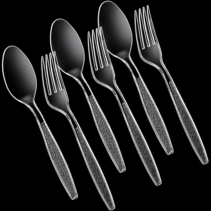 Plastic Forks and Spoons Set - (Bulk Pack 360 Pcs) Clear Plastic Cutlery Utensils Heavy Duty, 180 Forks and 180 Spoons, Silverware Sets for Party Supplies, Dinners, Take-Out, Catering, Food Services