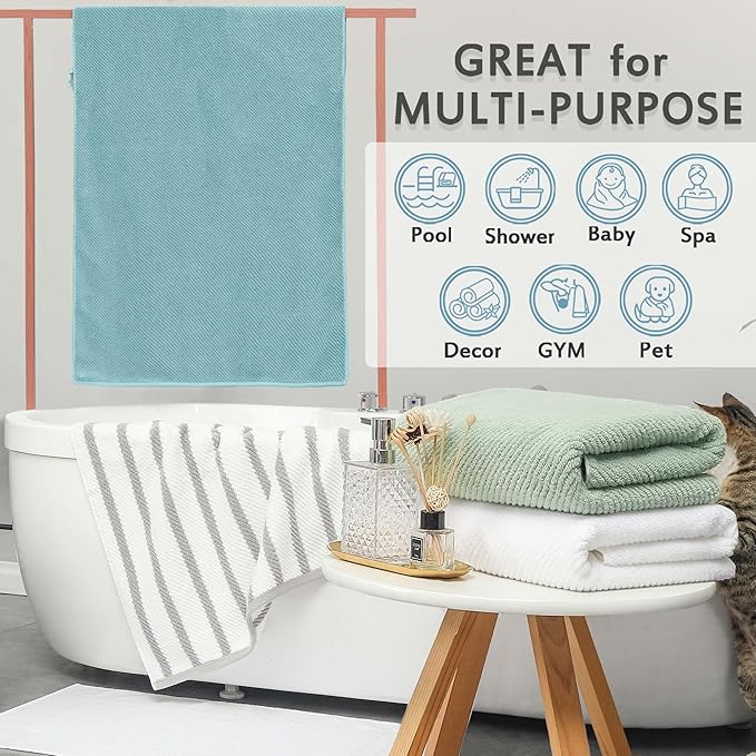 Luxury Bath Towels, 4PC Large 30" x 56" - 100% Cotton | Quick Dry | Hotel Quality | Thick | Soft | Absorbent, Lightweight Bath Towels, Shower Towel for Bathroom, Towel Gift Set, Aqua Teal