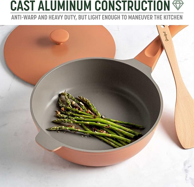 Goodful All-in-One Pan, Multilayer Nonstick, High-Performance Cast Construction, Multipurpose Design Replaces Multiple Pots and Pans, Dishwasher Safe Cookware, 11-Inch, 4.4-Quart Capacity, Terracotta