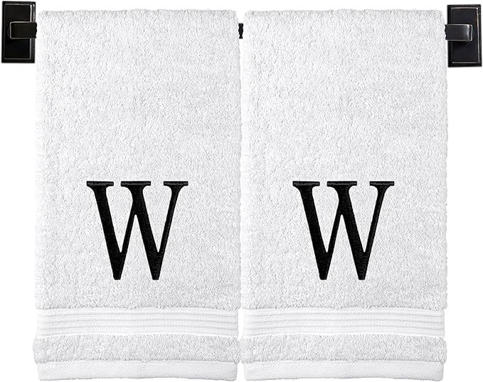 Monogrammed Hand Towels for Bathroom | Luxury Turkish Cotton | Embroidered in USA | Set of 2 | Choose Set Color and Monogram Color | A - Z | Modern Font
