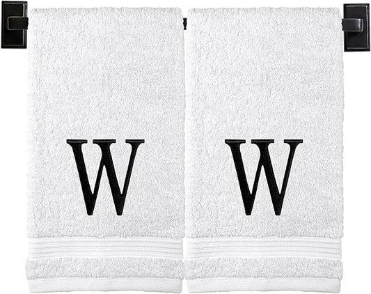 Monogrammed Hand Towels for Bathroom | Luxury Turkish Cotton | Embroidered in USA | Set of 2 | Choose Set Color and Monogram Color | A - Z | Modern Font