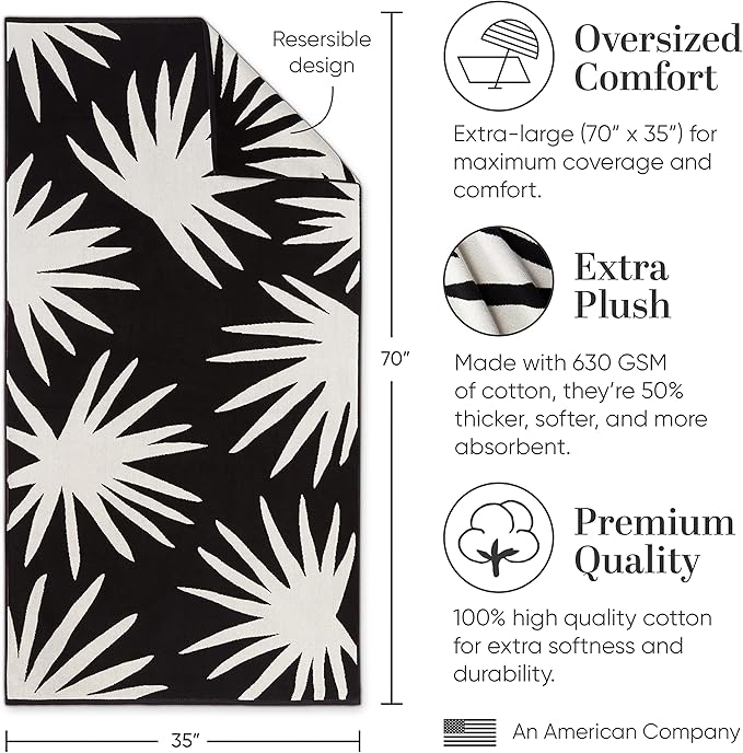 Laguna Beach Textile Co. Tropical Cabana Beach Towel - Oversized, Plush 630 GSM Cotton - Agave Vanilla