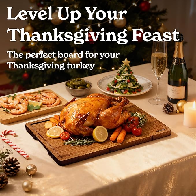 SMIRLY Wood Cutting Boards for Kitchen Wooden Chopping Board Set Reversible with Deep Juice Grooves Grip Handles, Large Charcuterie Tray, New Apartment Essentials, Carbonized Bamboo, 3Pcs with Holder