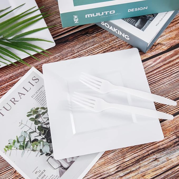 Liacere 360 Pieces White Plastic Forks - Disposable Forks - 6.7inch Heavy Duty Fork - White Plastic Utensils -Perfect for Parties Dinners Restaurants