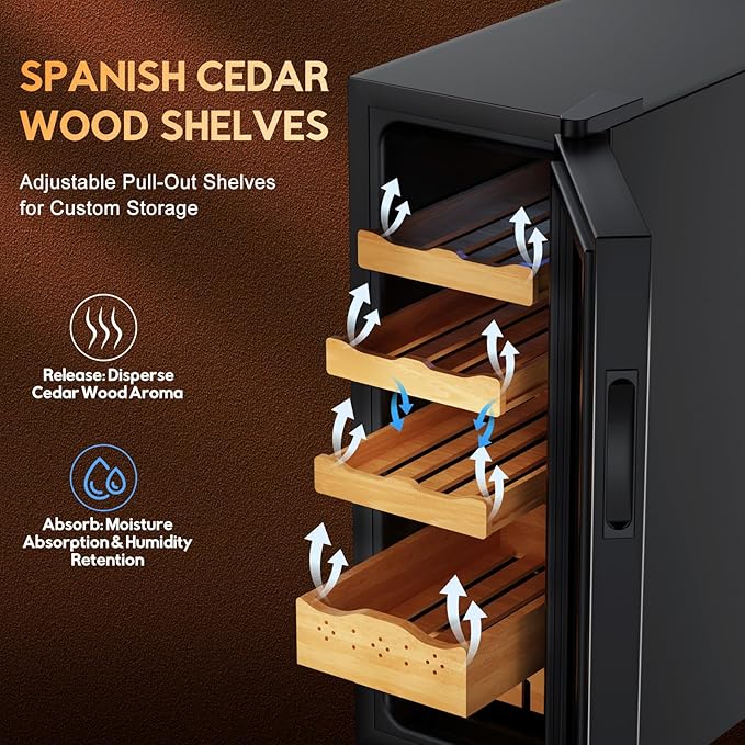 35L Electric Humidor,Digital LED Screen,Smart Temp & Humidity Control (59-72°F, 55-65% RH),250 Counts Capacity,Safety Lock,Thermostatic Cooler Gift for Men