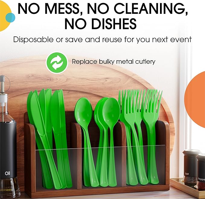 Party Solids Lime Green Plastic Forks 200 Pcs Lime Green Forks Disposable Utensils Heavy Duty Plastic Cutlery Set Disposable Cutlery Sets Flatware Sets Silverware Set Party Supplies & Party Tableware