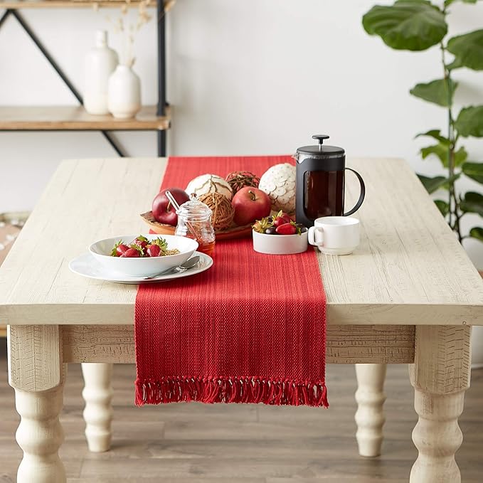 DII Variegated Tabletop Collection, Table Runner3x108, Tango Red