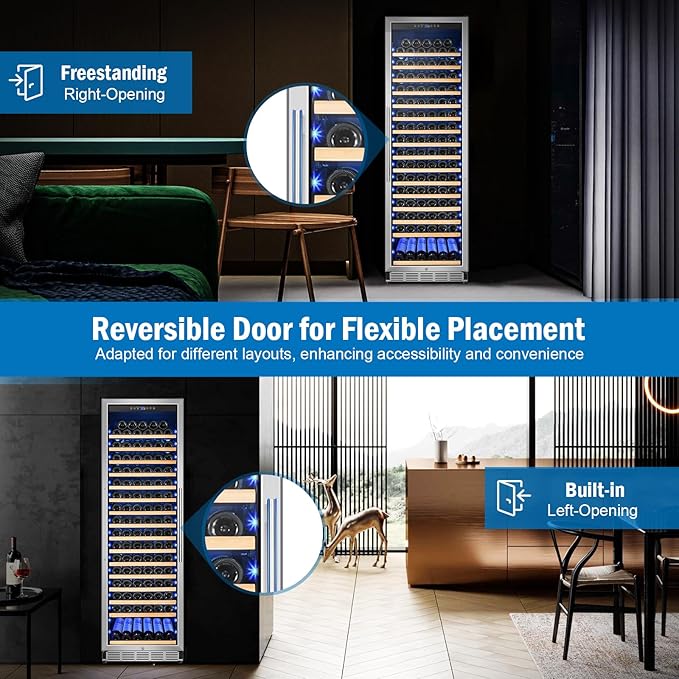 Wine Fridge 24 Inch, 190 Bottles Freestanding or Built-in Wine Cooler Refrigerator with Sliding Rail Shelves, Professional Wine Cellar Low Noise with Upgraded Reversible Door
