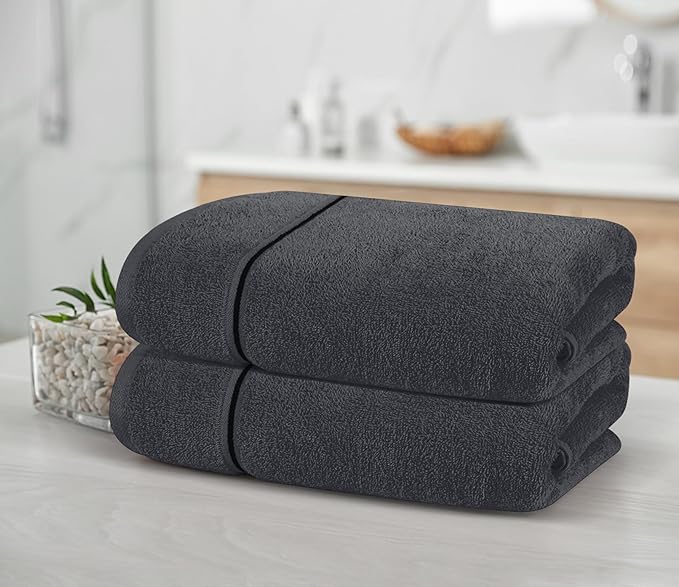MyOwn Cotton 2 Pack Oversized Bath Towel Set 28x55 inches, Large Bath Towels, Ultra Absorbant Compact Quickdry & Lightweight Towel, Ideal for Gym Travel Camp Pool - Charcoal Grey