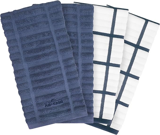 All-Clad Solid & Coordinate Kitchen Towels: Highly Absorbent, Super Soft Long Lasting 100% Cotton, 17" x 30" Tea Towels for Cleaning & Drying Dishes, Pans, Glassware, Countertops, 4-Pack, Indigo