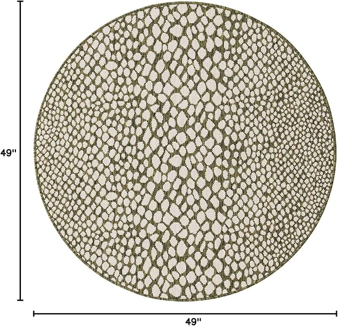 Unique Loom Outdoor Collection Area Rug - Cape Town (4' 1' Round, Green/ Ivory)