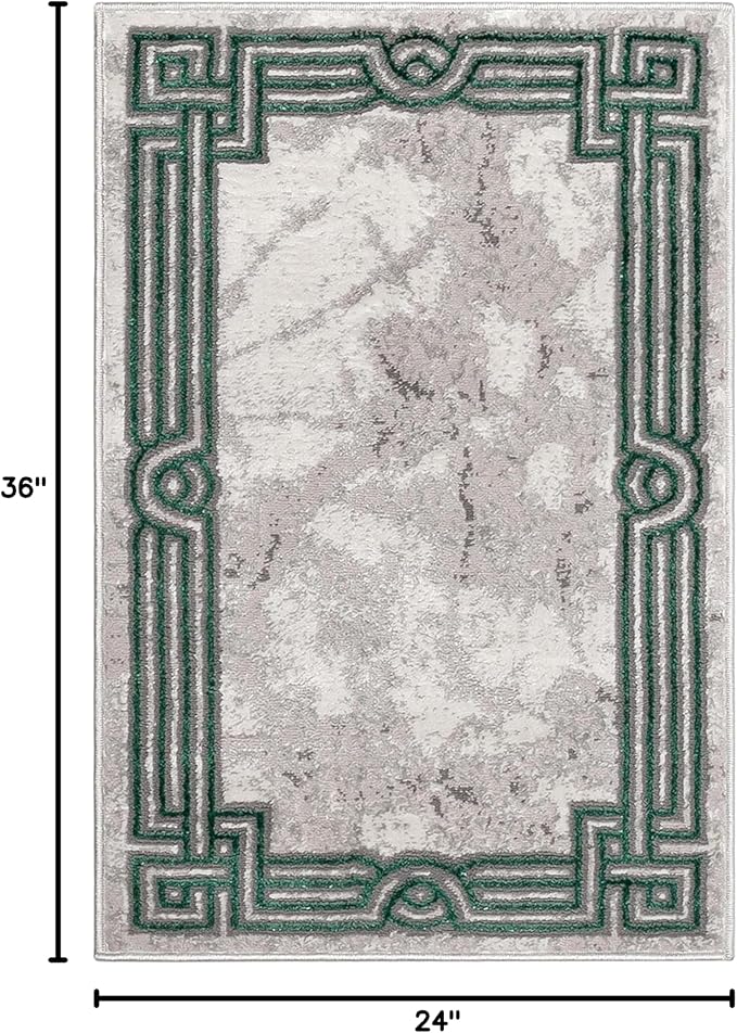 Well Woven Lezlee Abstract Modern 2' x 3' Area Rug - Emerald Green Marble Border - for Entryway, Office, Accent