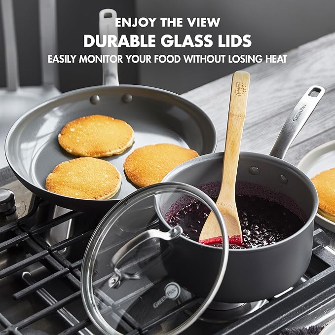 GreenPan Chatham Hard Anodized Healthy Ceramic Nonstick 10 Piece Cookware Pots and Pans Set, Frying Pan Skillets, Saucepans, Saute Pan, Stockpot, Lids, PFAS-Free, Dishwasher & Oven Safe, Gray