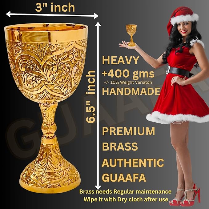GUAAFA Medieval Goblet Vintage Chalice 6" - 1x Handmade Brass Drinkware for Royal Wedding Anniversary Christmas Gifts 7oz -King Arthur Renaissance Ceremonial Wine Glass (King & Queen Chalice)