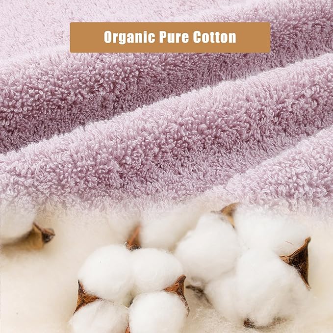 SEMAXE Bath Towel Set, 100% Cotton Absorbent Bathroom Towels with Hanging Loops and Nano-Bio Lifecycle Labels, 8 Piece Towel Set Include 2 Bath Towels, 2 Hand Towels, 4 Washcloths, Purple
