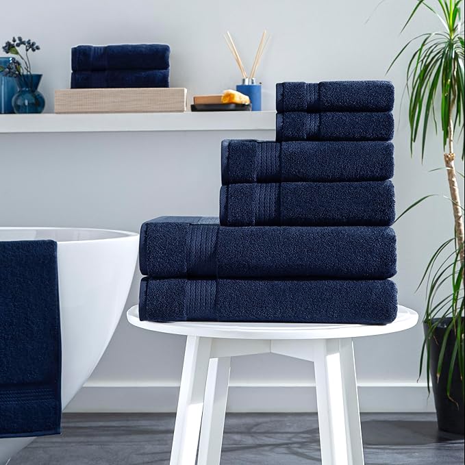Ozdilek 6-Piece Bath Towel Set, 2 Bath, 2 Hand, 2 Wash, 100% Cotton Turkish Towels, 2 Bath Towels (30x60/550 GSM), 2 Hand Towels (16x30/575 GSM), 2 Washcloths (13x13/600 GSM) (Navy Blue)