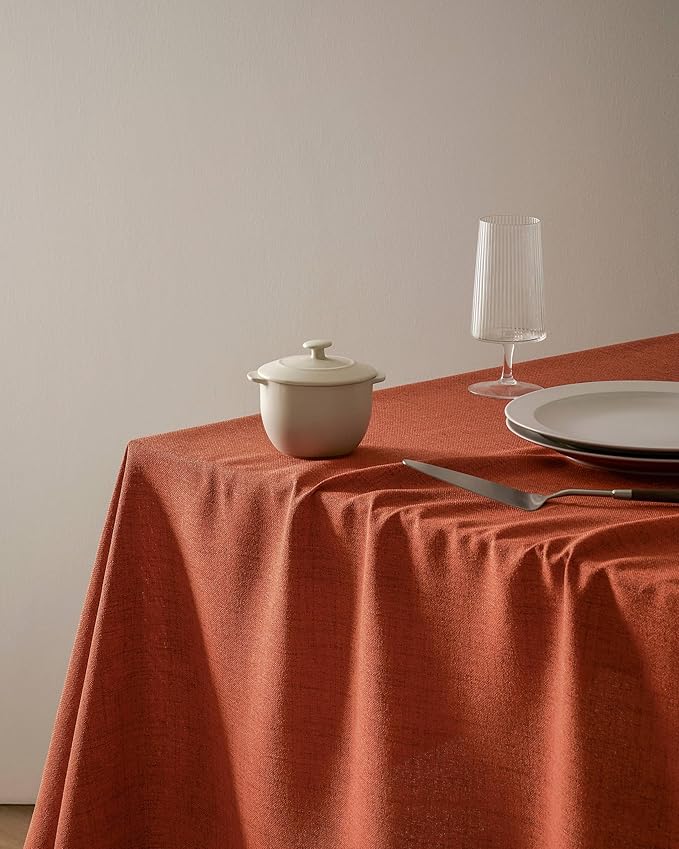 Linen Tablecloth for Square Table, 52x52 Inch Orange, Farmhouse Style Burnt Orange Tablecloth, Water Resistant Burlap Tablecloths for Dining Table Farmhouse Kitchen