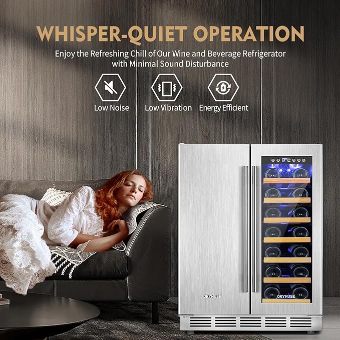 Wine and Beverage Refrigerator, 24 Inch Stainless Steels Beverage Fridge Dual Zone, Wine Beverage Cooler Built-in or Freestanding with Upgraded Cooling, 20 Bottles and 88 Cans Large Capacity