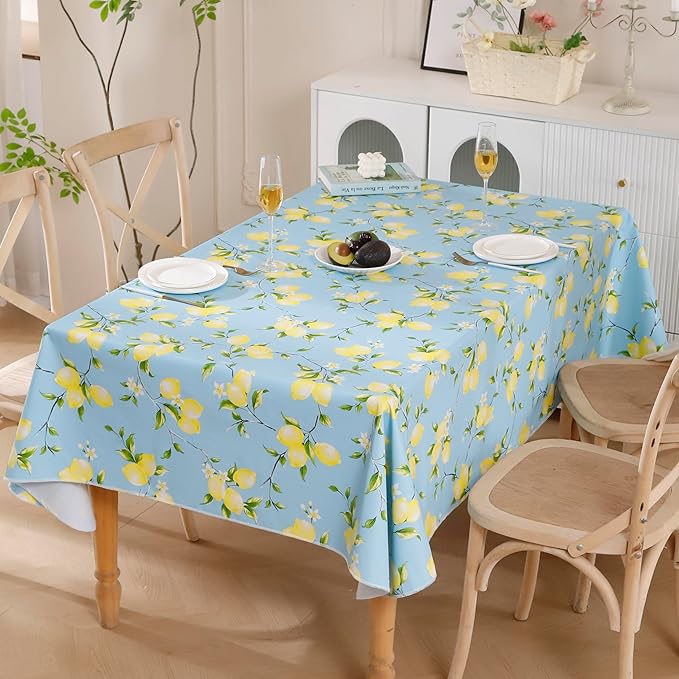 Walrus Heavy Duty Vinyl Tablecloth with Flannel Backing Waterproof Oil-Proof Plastic Table Cloth Stain-Resistant Wipeable Rectangle or Square Table Cover for Indoor and Outdoor (Lemon, 60x84 Inch)