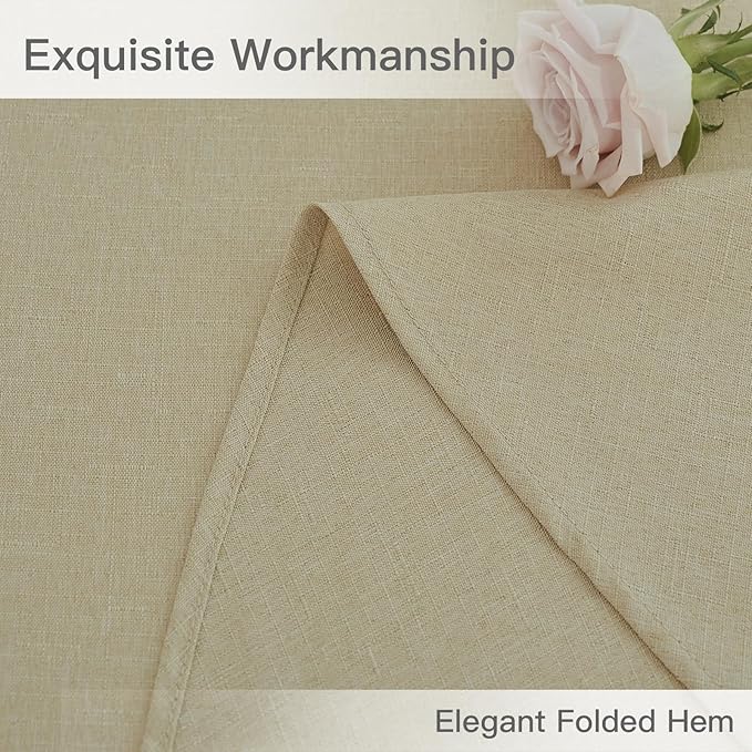 maxmill Round Linen Textured Tablecloth Spill-Proof Stainproof Wrinkle Free Washable Fabric Table Cloth for Circular Table Cover, Dining Room Buffet Banquet Parties Holiday Dinner, 70 Inch Beige