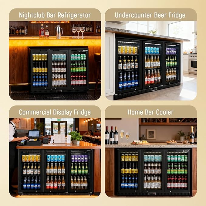 Commercial Back Bar Cooler with 3 Glass Doors, 11.5 cu.ft Under Counter Beverage Refrigerator, LED Lighting - ETL Certified Beer and Wine Cooler for Bar, Restaurant, Garage, Office, Home