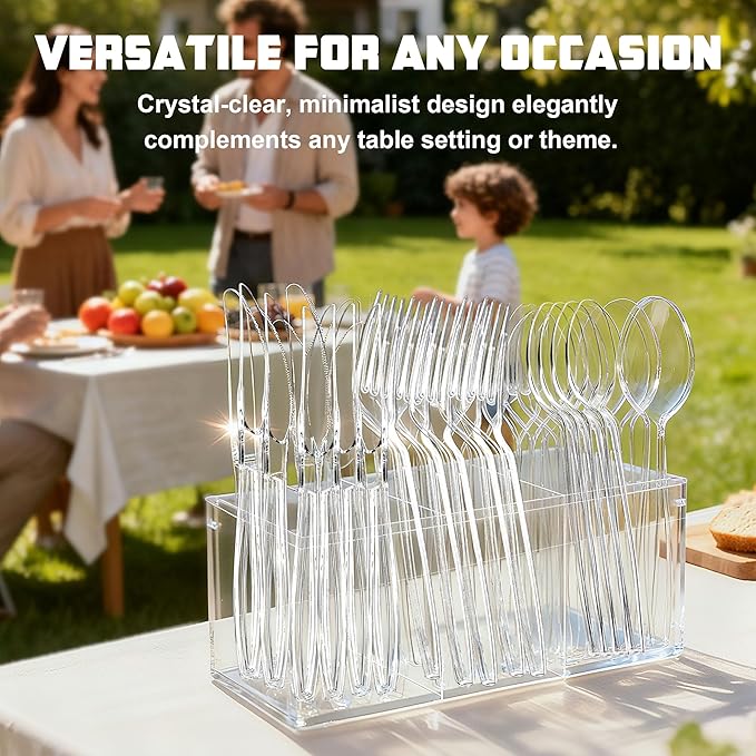 Zcaukya 300 Count Clear Plastic Silverware Set, 100 Forks, 100 Spoons, 100 Knives, Heavy Duty Disposable Cutlery Set Utensils Bulk for Parties, Events, Catering, Everyday Use