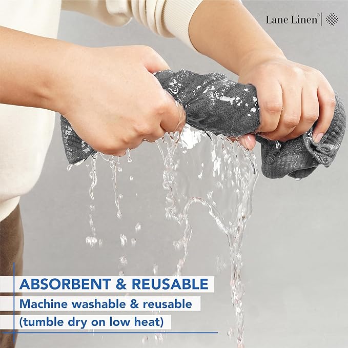 LANE LINEN Pack of 24 Washcloths Set - Spa & Salon Quality - 100% Mercerized Cotton Face Towels - Ring Spun, Very Soft & Absorbent Wash Cloths for Showering - Fingertip Towels - 13"x13", Space Grey