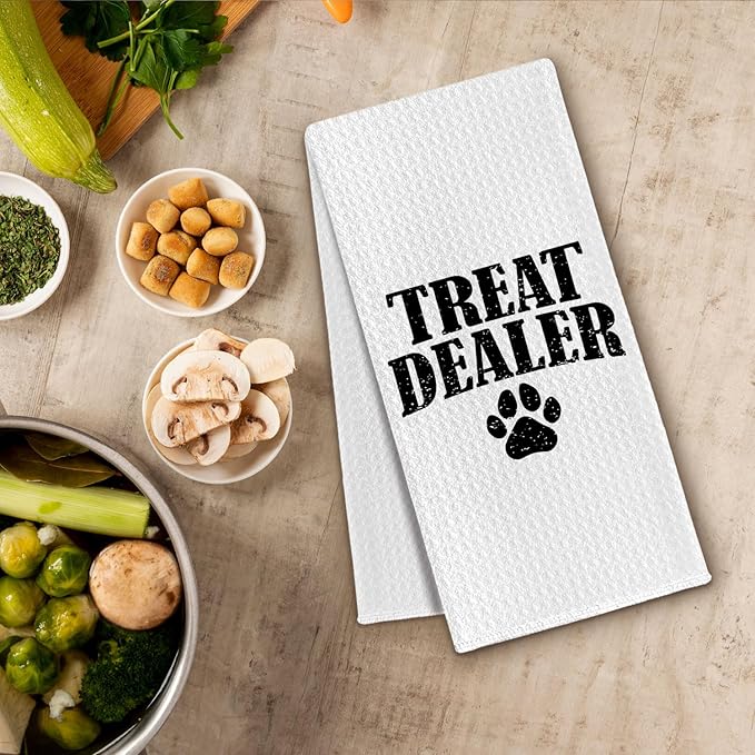 Treat Dealer Kitchen Towels, Funny Dog Kitchen Towels for Dogs Lovers, Dog Mom Puppy Pet Lovers Gifts for Women, Dogs Decorative Bathroom Hand Towels, 16x24 Inch