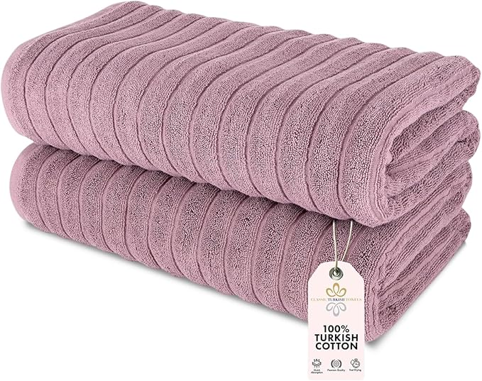 Classic Turkish Towels CTT - Premium 2 Piece Jumbo Bath Sheets, 100% Turkish Cotton, Absorbent & Ultra Comfy Bath Towel Sheets for Hotels & Spa | 40"x65" (Mauve)