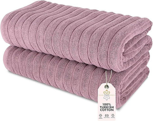 Classic Turkish Towels CTT - Premium 2 Piece Jumbo Bath Sheets, 100% Turkish Cotton, Absorbent & Ultra Comfy Bath Towel Sheets for Hotels & Spa | 40"x65" (Mauve)