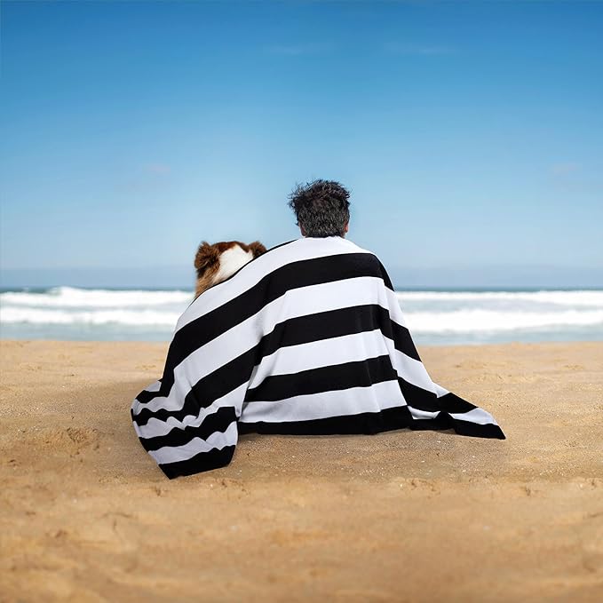 WILFA Extra Large Beach Towel - Oversized Mircofiber Beach Towel 40'' x 70'', XL Striped Lightweight Pool Towel, Big Cabana Swim Travel Towel for Adults Mens Women,Black