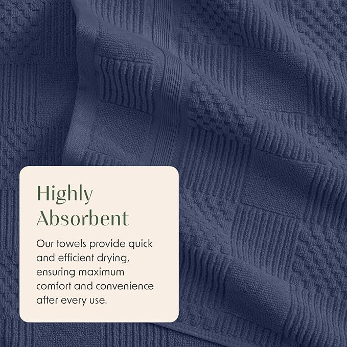 Springtree Home 100% Cotton Bath Towel Set of 4 | Blue Towels | Geometric Textured Design | Absorbent & Quick-Dry | 4 Bath Towels | Oeko-TEX® Standard 100 Cotton | Myla Collection - Indigo