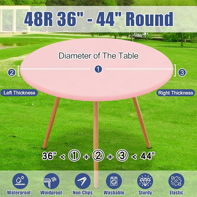 Round Spandex Tablecloth, Elastic Fitted Waterproof Tablecloths for 36"-44" Tables, Stretch Washable Picnic Table Cover for Camping, Dining, Indoor and Outdoor, Pink