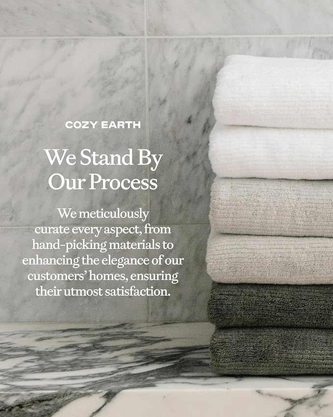 Cozy Earth Ribbed Bath Towel Set - 60% Cotton 40% Viscose from Bamboo Bathroom Towels - Soft & Absorbent Textured Ribbed Pattern - 2 Pack White