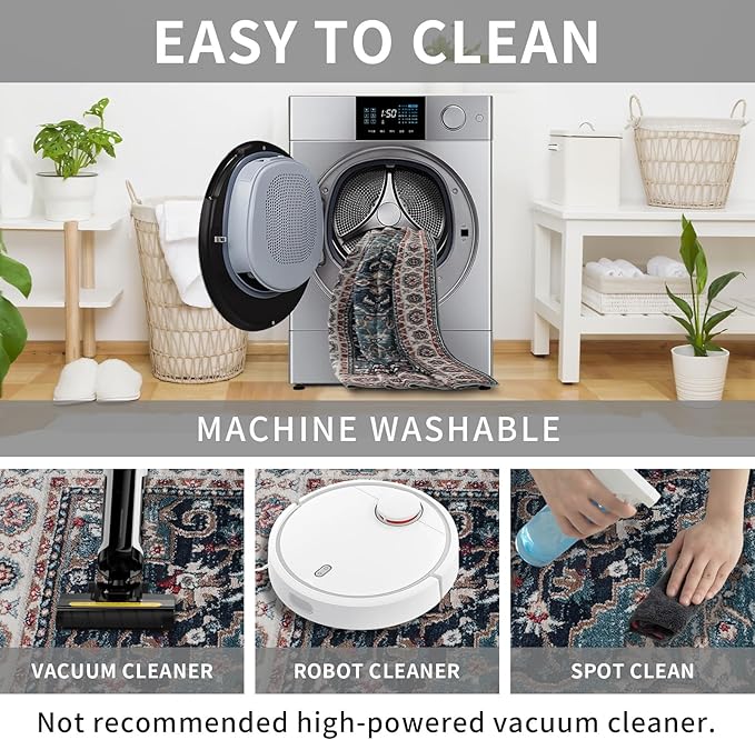 Easy-Going Area Rug 6x9 Medallion Distressed Washable Rugs for Living Room Non-Slip Bedroom Rug Low Pile Lightweight Vintage Retro Throw Rug for Dining Room Kitchen Home Office Carpet, Teal Brick