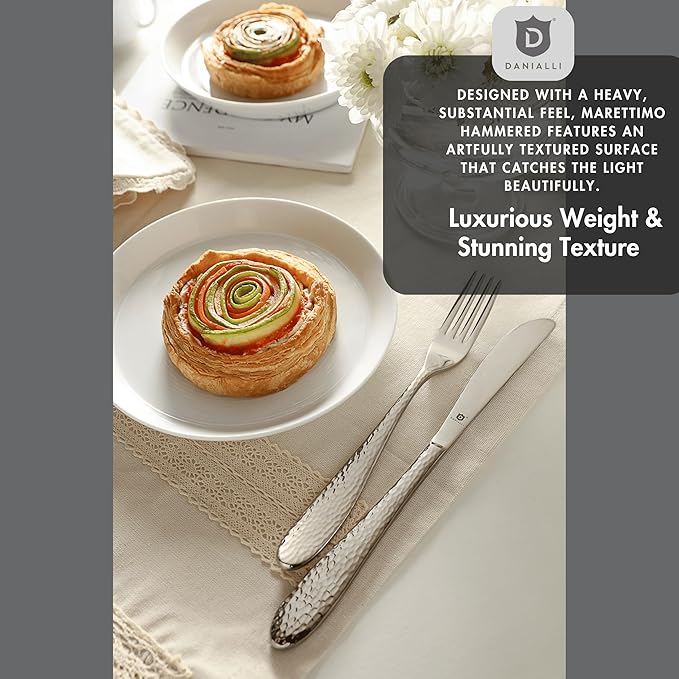 Hammered Silverware Set | Premium 18/10 Stainless Steel Flatware Service for 4 | Heavy-Duty & Dishwasher Safe | Built to Last (20-Piece, Marettimo Hammered)