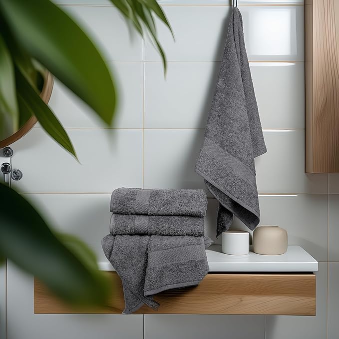 Medium Size Bath Towels Set of 6 – 100% Cotton Terry – 24" x 48" – Quick Dry, Soft & Highly Absorbent – Grey Towels for Bathroom, Gym, Spa, Pool & Daily Use