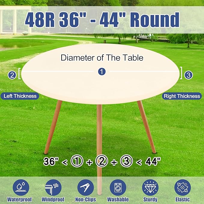 Round Spandex Tablecloth, Elastic Fitted Waterproof Tablecloths for 36"-44" Tables, Stretch Washable Picnic Table Cover for Camping, Dining, Indoor and Outdoor, Beige