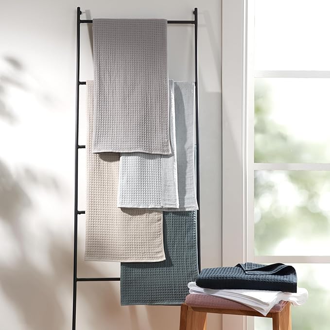 UCHINO Waffle Twist Cotton Weave Washcloth Towel for Bathroom Lightweight Absorbent Quick Dry Honeycomb Texture Solid Terry Loop Reverse 13" x 13", 1 Wash Cloth, Linen