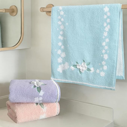 VOOVA & MOVAS Cotton Hand Towels Set of 3, 14"x28" - Quick Dry, Soft & Absobent & Lightweight, Multicolor Hand Towels for Bathroom & Showering, Luxury Towel Gift Set, Pink+Blue+Purple