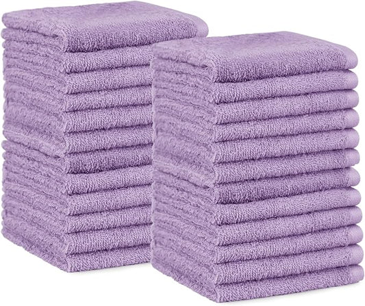 Amazon Basics face Towels for bathroom, 100% Cotton Extra Absorbent washcloth, Fast Drying - salon towel - 24 Pack Lavender (12 x 12 inches)