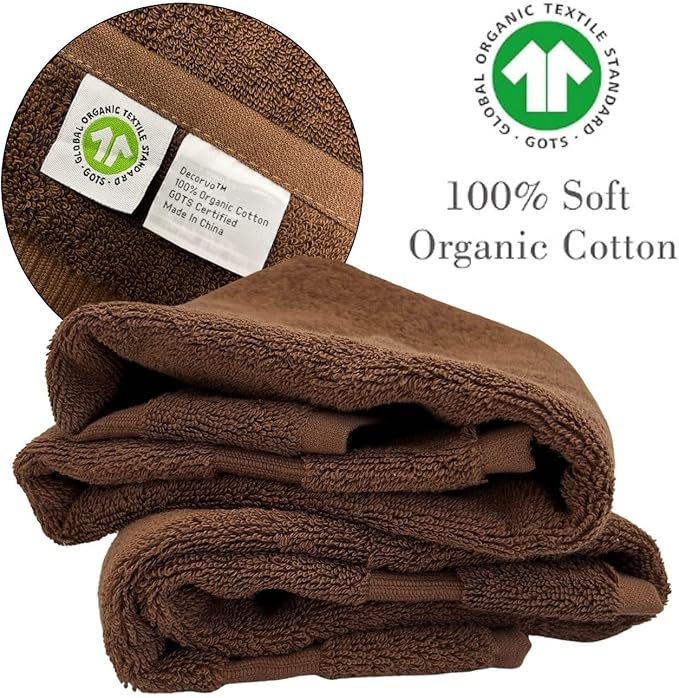 Brown Initial Hand Towel for Bathroom - Monogrammed Luxury Hotel Quality Decorative Embroidered Towel for Powder Room, Spa - GOTS Organic Certified - Set of 2 Beige Letter D