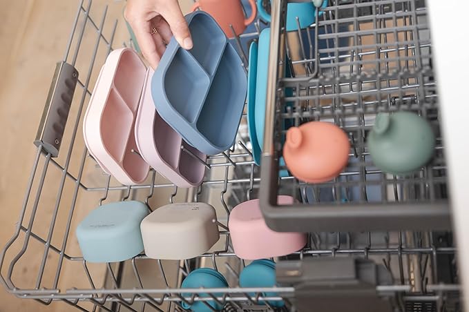 Bella Tunno Little Bites Bundle Baby Feeding Set with 1 Bowl, 1 Plate, 3 Utensils, 1 Cup, 2 Lids; Baby Led Weaning Supplies; 100% Food-Grade Silicone (Magic Meadow)