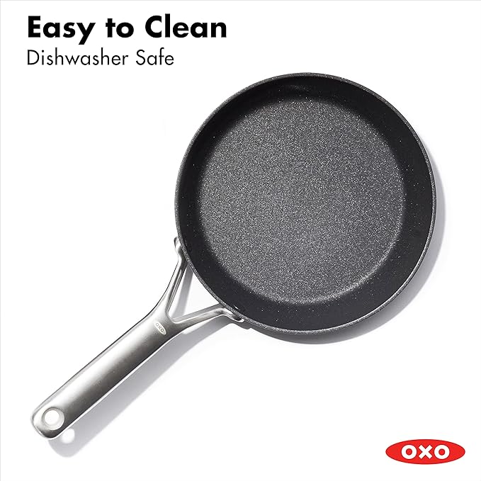OXO Professional 8" Frying Pan Skillet, Hard Anodized Ceramic Nonstick Cookware PFAS-Free, Induction Suitable, Stainless Steel Handle, Diamond Reinforced Coating, Dishwasher Safe, Oven Safe, Black