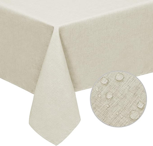 Easy-Going Faux Linen Waterproof Spill-Proof Tablecloth Stain Resistant Rectangle Table Cloth Wrinkle Free Decorative Fabric for Kitchen, Dining, Party, Weddings, Restaurants (60x102 in, Beige)