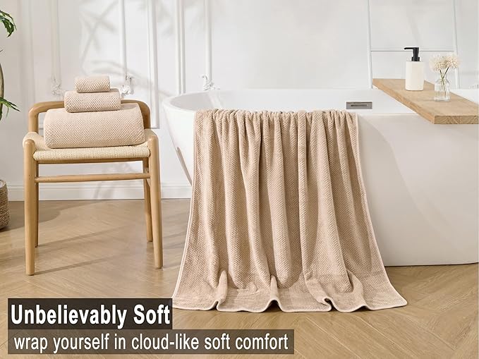 Large Bath Towels Set 30x60 Inches Super Soft Luxury Microfiber Shower Towels for Bathroom -Beige,Pack of 6
