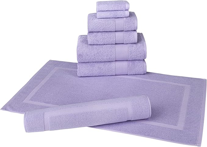 Towels Beyond - 8 Piece Luxury Towel Set, 100% Turkish Cotton, Includes 2 Bath Towels, 2 Hand Towels, 2 Washcloths & 2 Bath Mats, Highly Absorbent & Comfy Towels for Hotels & Spa | (Lilac)